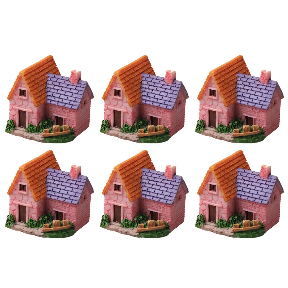 

6Pcs Micro Landscape Decorative Resin House Mini Garden Hanging Ornament for Aquarium Balcony Office Home Decor