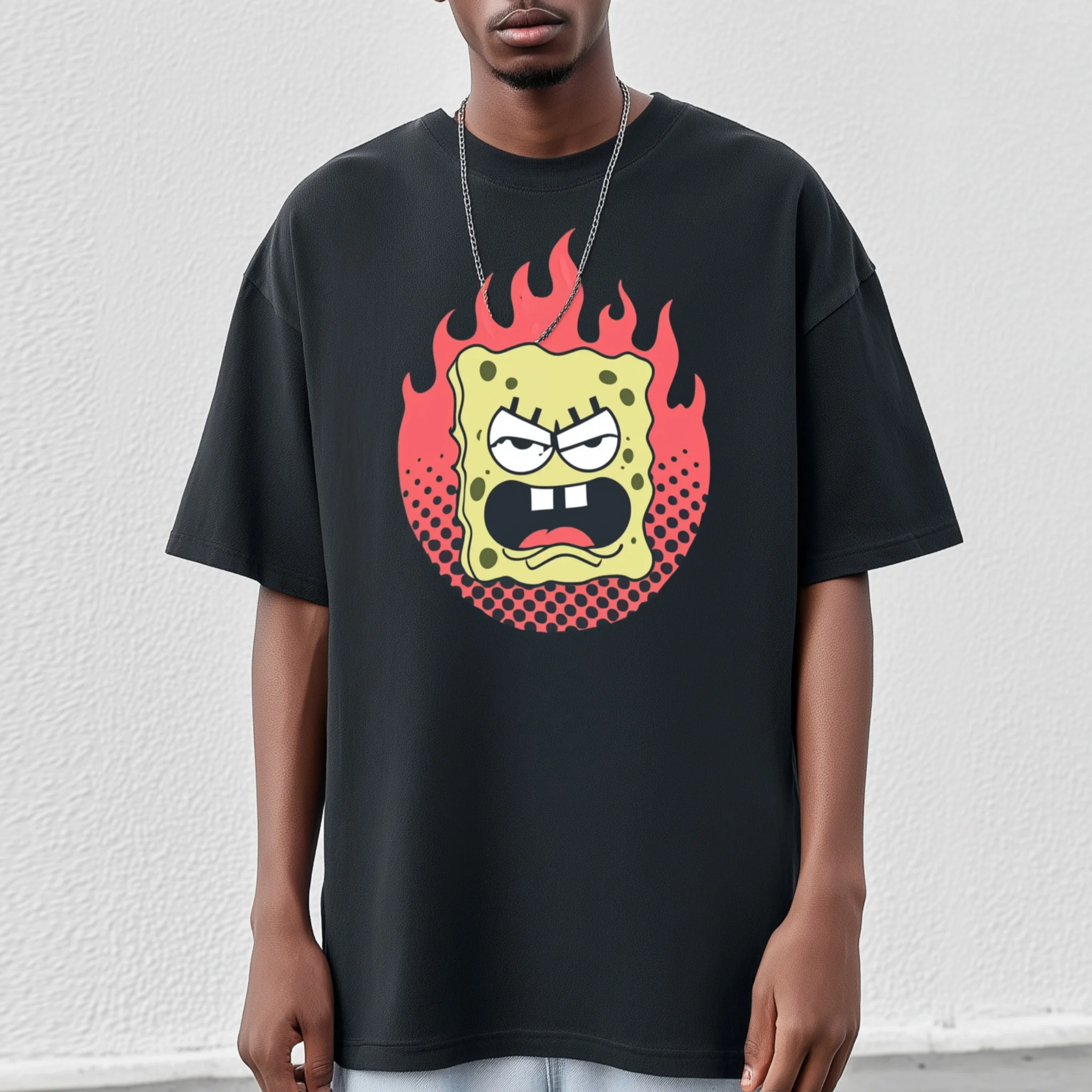 

Teevo Flame Design T-Shirt with Angry Expression Graphic Print for Casual Wear