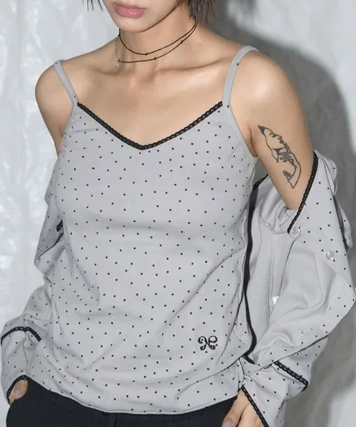 

V-Neck Round Dot Element Summer Comfort Breathable Tanks Daily Cotton Light Colour Versatile Loose Tanks Solid Camis New