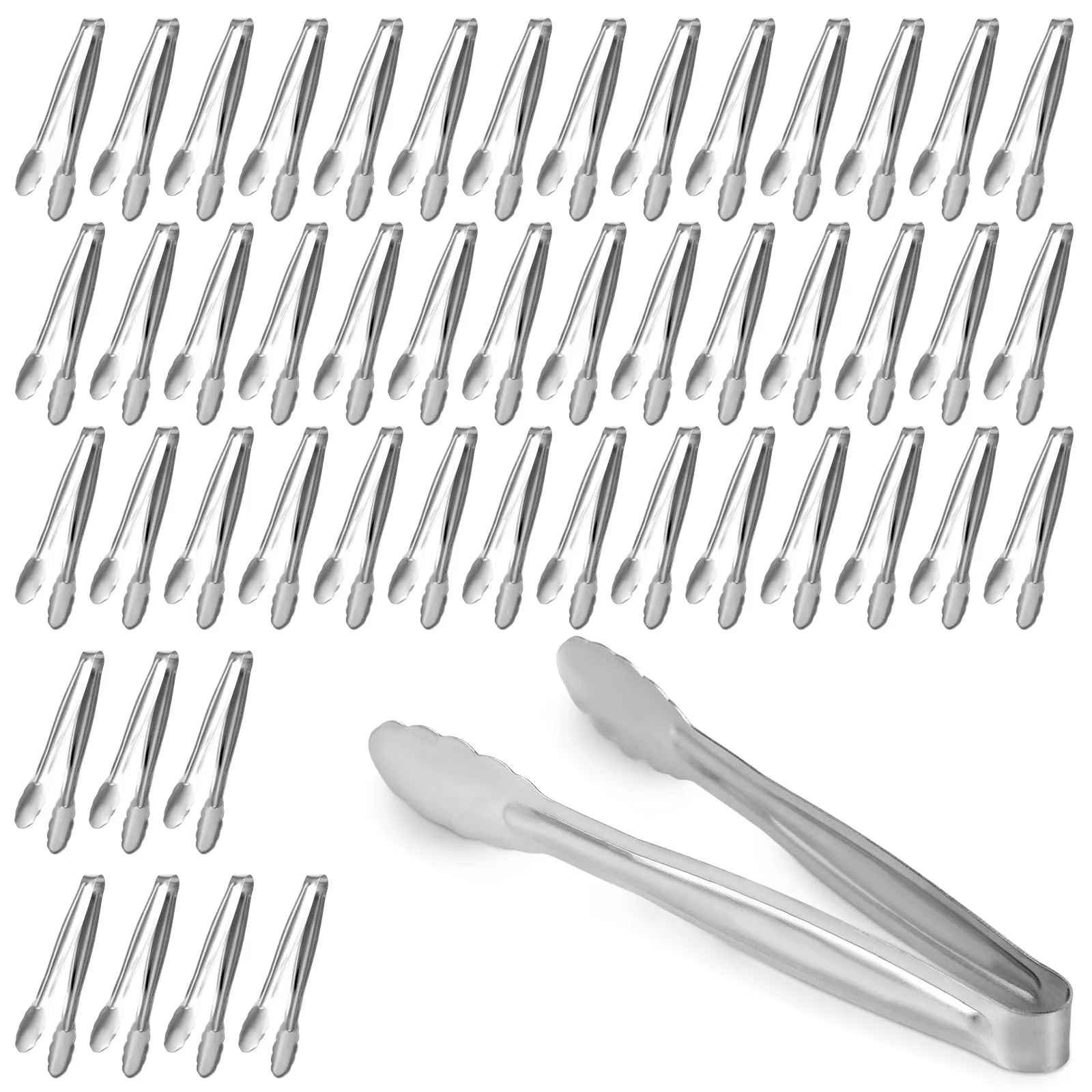 

50Pcs Stainless Steel Kitchen Cooking Tongs U shaped Locking Toaster Bread Tong Restaurant Serving Tong BBQ Clip with Wavy Edge
