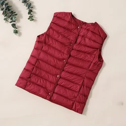 Women White Duck Down Vest Sleeveless Ultra Lightweight Portable Puffer Jacket Autumn Winter Warm Liner Vest Waistcoat