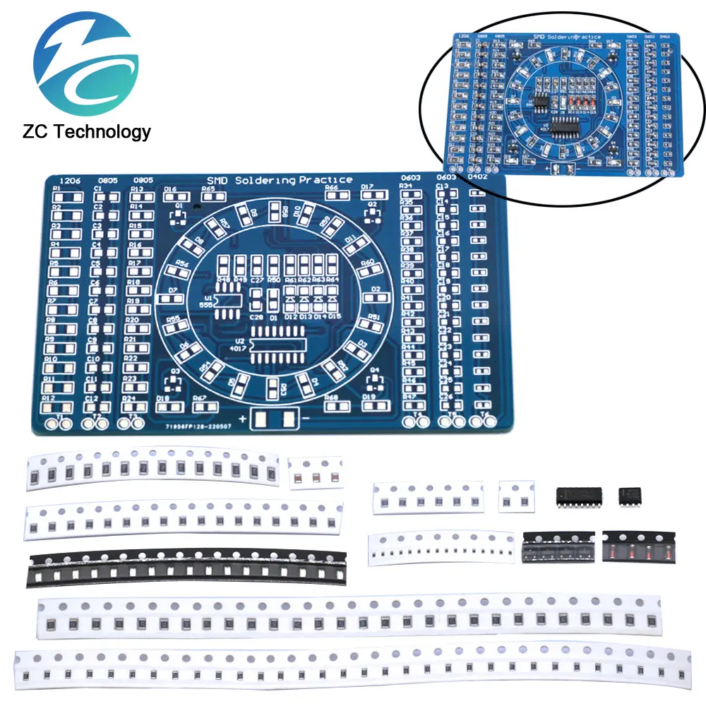 SMD NE555 CD4017 Rotating Flashing LED Components SMT LQFP44 Soldering Practice Board Electronic Circuit Training Suite DIY Kit