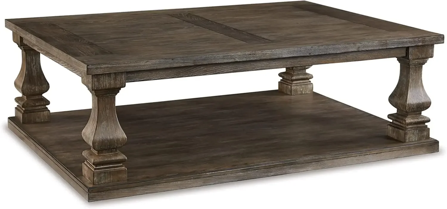 Farmhouse Coffee Table Weathered Gray Finish Made with elm veneer wood and engineered wood with cast polyurethane components