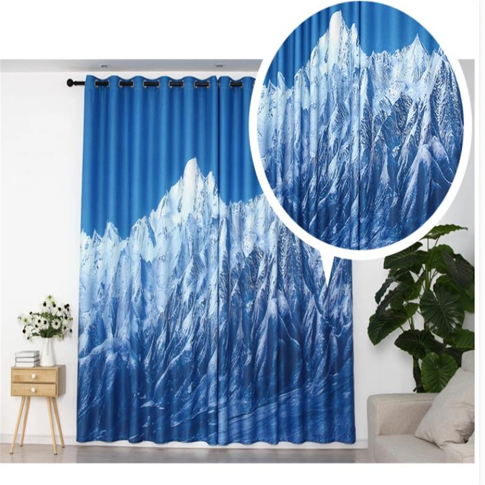 Beautiful Photo Fashion Customized blackout 3D Curtains blue curtains mountain soundproof windproof curtains