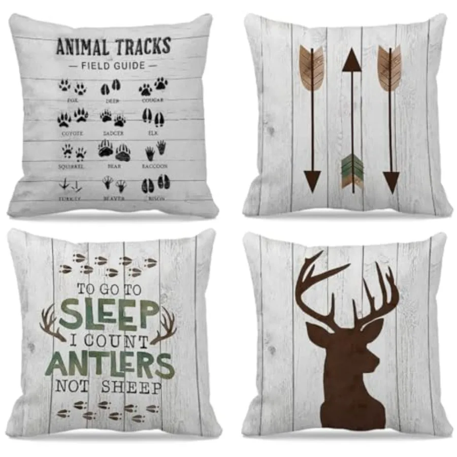 

Cabin Decor Pillow Covers 18x18 Set of 4, Cabin Throw Pillows, Log Cabin Decor, Wild Animal Deer Farmhouse Rustic Pillow Covers