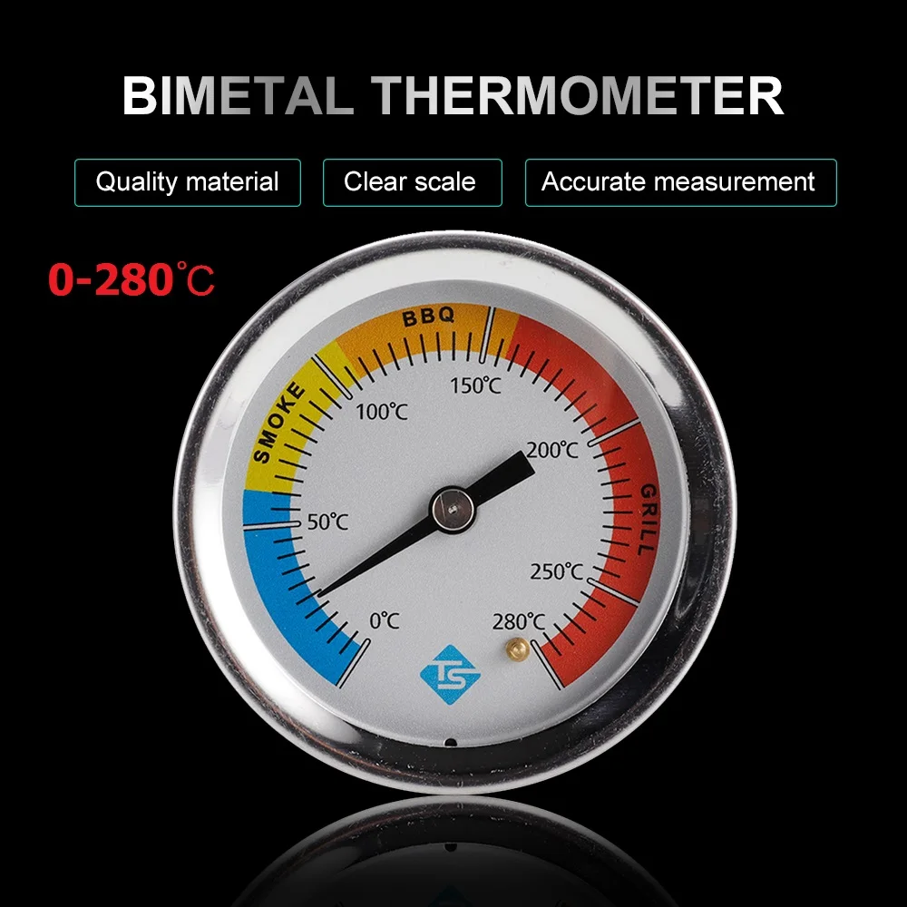 0~280℃ Thermometer Stainless Steel Thermometer Bi-Metal Thermometer  Thermometer 0~280℃ for Grill Barbecue Smoker Oven