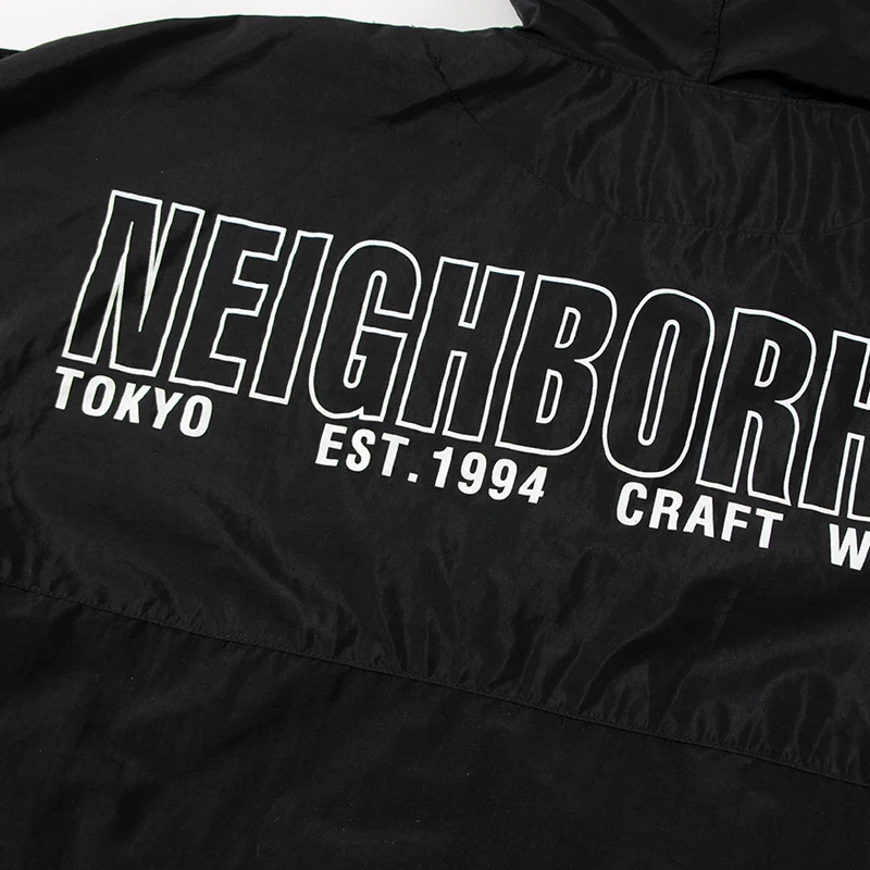 Neiborhood Pullover Half Zip Hooded JacketVelcro Pocket Yk Waterproof Zipper Hem Reflective Shrink Rope Casual Outdoor NBHD Tops