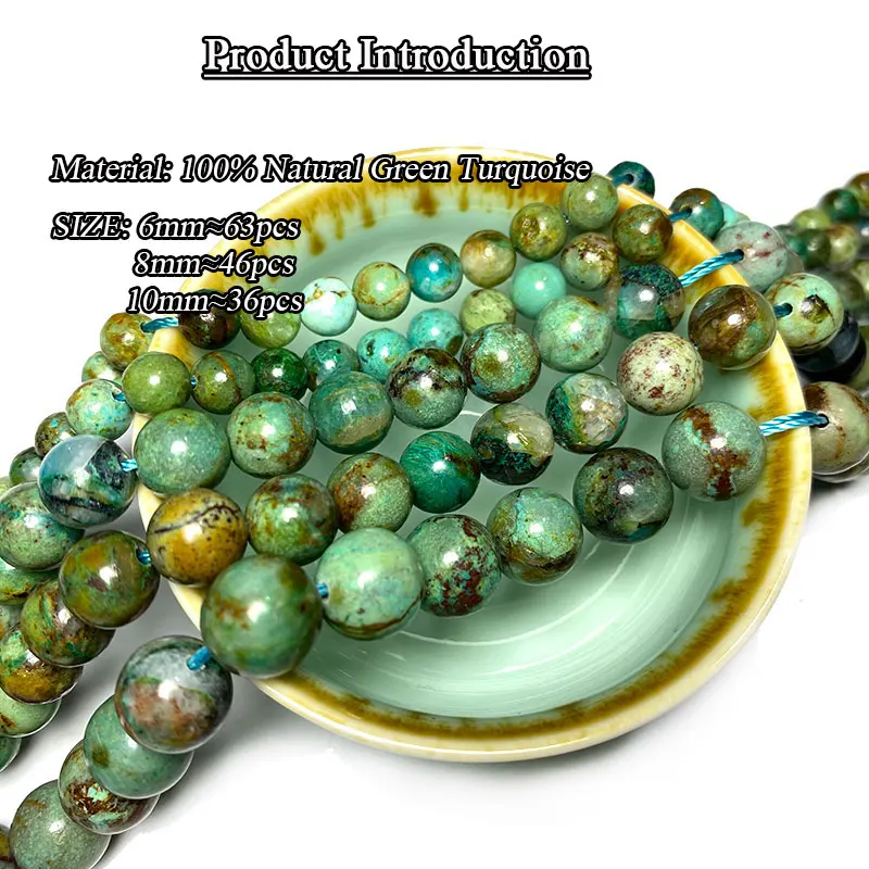 LUOMAN XIARI 100% Natural Gem Green Turquoise Round Loose Stone Beads for Jewelry Making DIY Bracelet 6 8 10mm Strand 15''