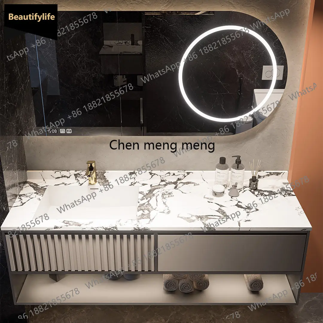 

C139 2026 new light luxury rock slab seamless ceramic integrated basin bathroom cabinet washstand