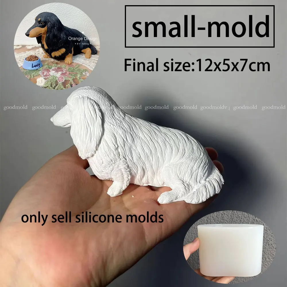 Large Size Dachshund Silicone Mold Pet Dog Souvenir Plaster Resin Mold Squatting Dachshund Animal Handmade Mold