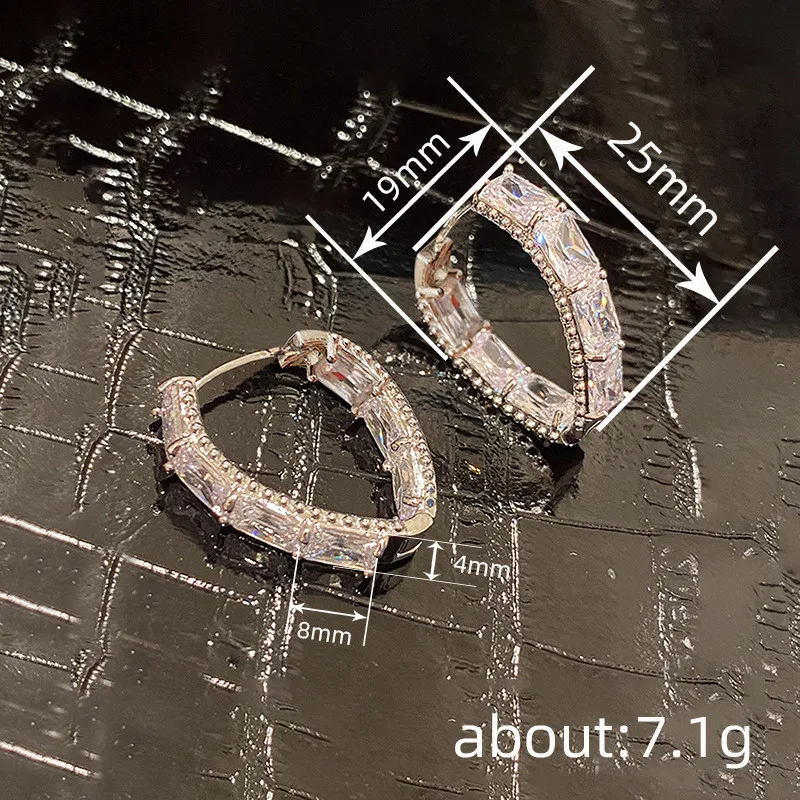 925 فضة فاخر هندسي زركونيا هوب أقراط أنثى موضة حفل زفاف مجوهرات رائع مجوهرات للنساء #5