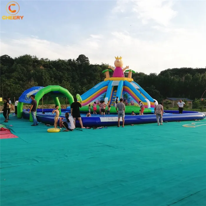 Tobogán de agua inflable del castillo inflable del agua flotante portátil grande de Cheery Custom para la piscina