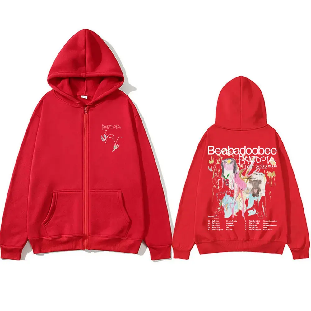 Beabadoobee Beatopia Tour Hoodie ritsleting Pria Wanita Mode estetika jaket ritsleting atas bulu domba kasual ukuran besar Zip Up Sweatshirt