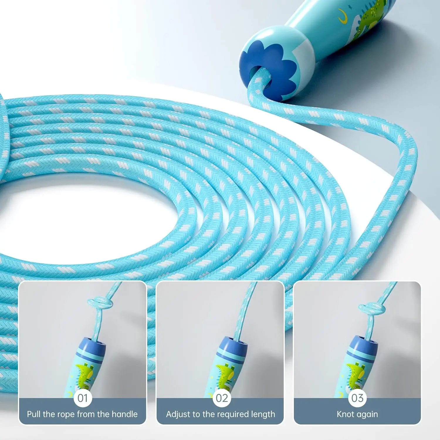 Verstellbares Kinder-Springseil – geflochtenes Springseil aus Baumwolle mit Holzgriff für Kleinkinder, Jungen und Mädchen, Fitness-Workout für Anfänger – Detail 10