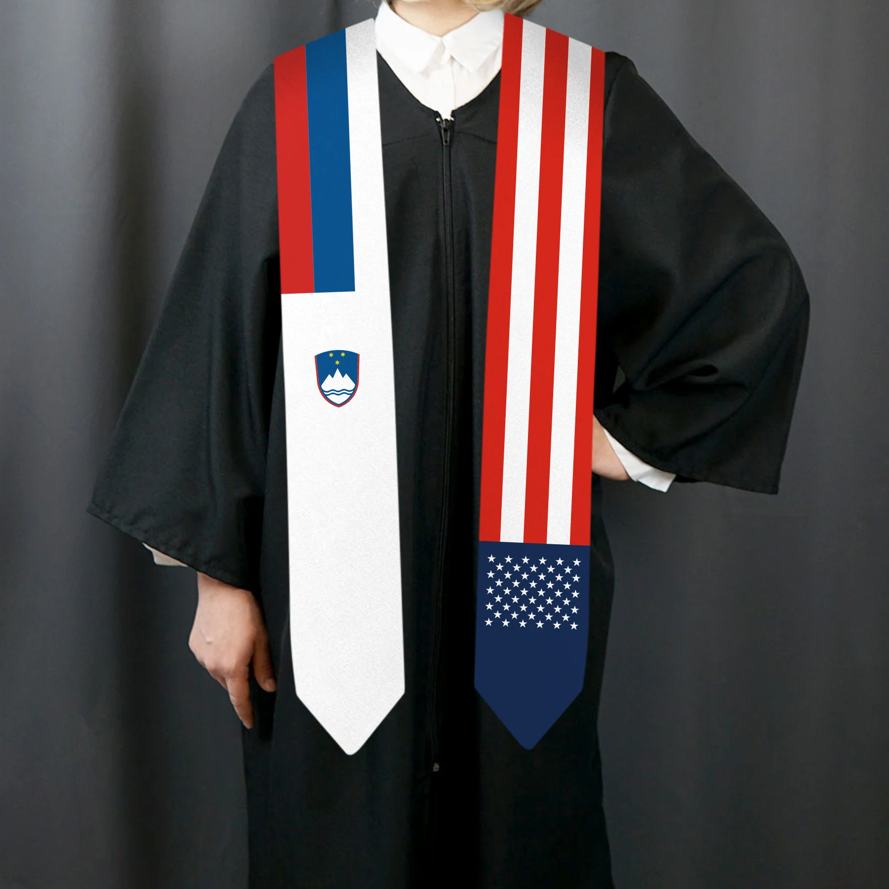 13x180cm USA And Slovenia Flag Graduation Sash Bachelor Gown Accessory Graduation Sash Scarf