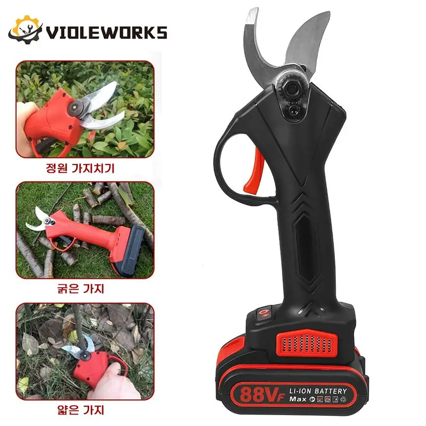 2 In 1 88VF 4นิ้ว Mini เลื่อยโซ่ไฟฟ้า30มม.ไร้สาย Pruner ไฟฟ้าเฉือนตัดไม้ Power เครื่องมือ2Pcs