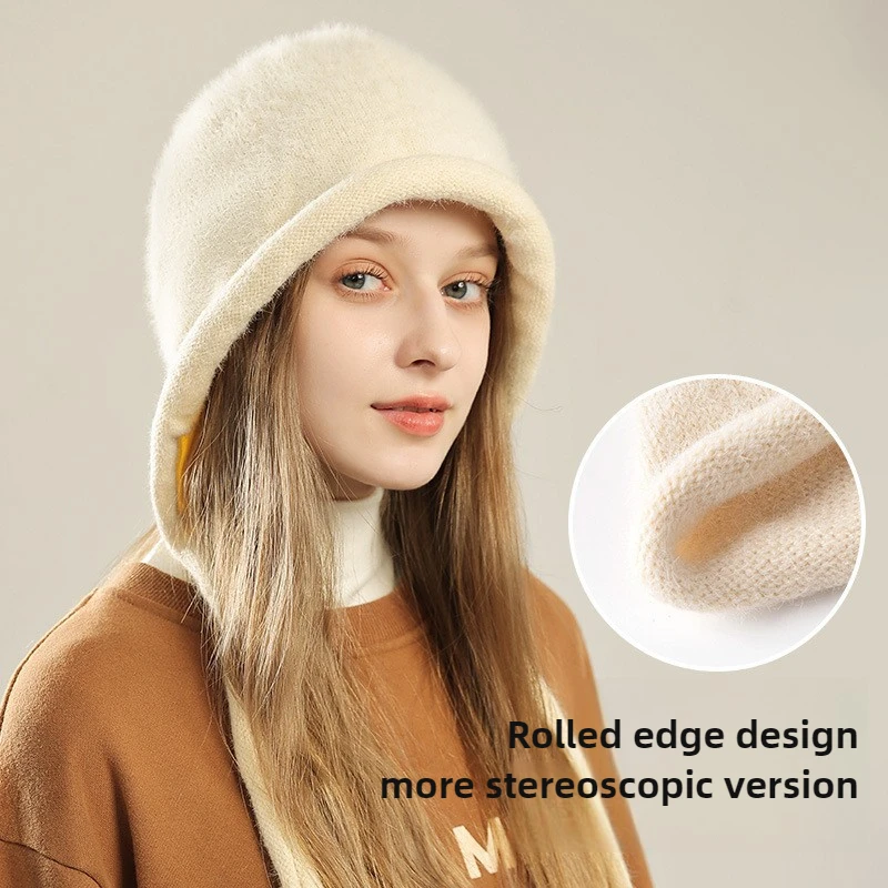 

Fashion Winter Hats for Women Fluffy Knit Beanies for Women Warm Faux Fur Earflap Cap Balaclava Fur Hat Luxury Hats for Women