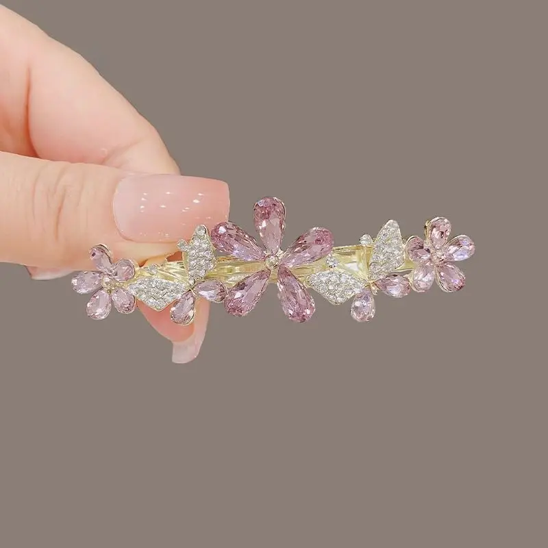 

Luxury Crystal Butterfly Hair Clip with Five-petal Flower for Women, Sparkling Rhinestone Hairpin for Half Updos