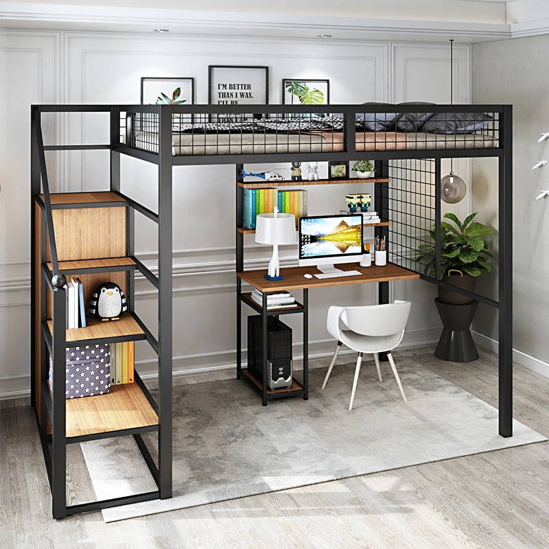 2021 Hot selling strong iron stable two tier beds with study desk school home furniture loft bed