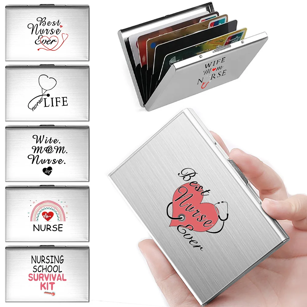 Hard-shell Metal Credit Card Holder Men's Card Holder Women's Convenient Wallet Mini Metal Card Holder Nurse Print Pattern