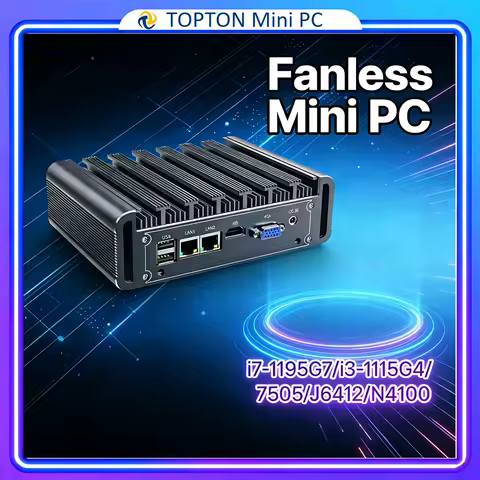 Topton Metal Fanless Mini PC Intel i7 1195G7 i3 1115G4 Pentium 7505 Celeron J6412 N4100 Dual LAN 2xCOM DDR4 Industrial Computer