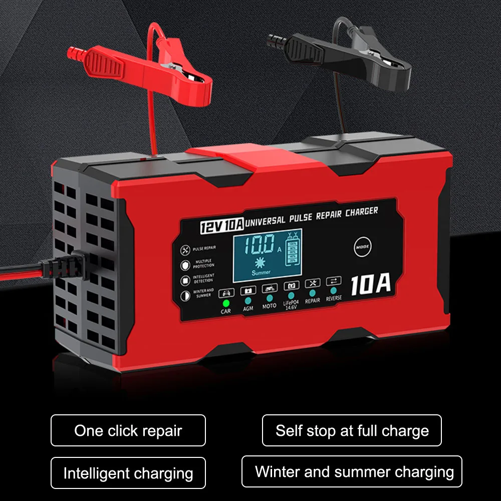 Digital LCD Display Car Battery Charger Pulse Repair Smart Battery Charging EU/US Plug 12V 10A 14.6V 10A Iron Lithium Charger