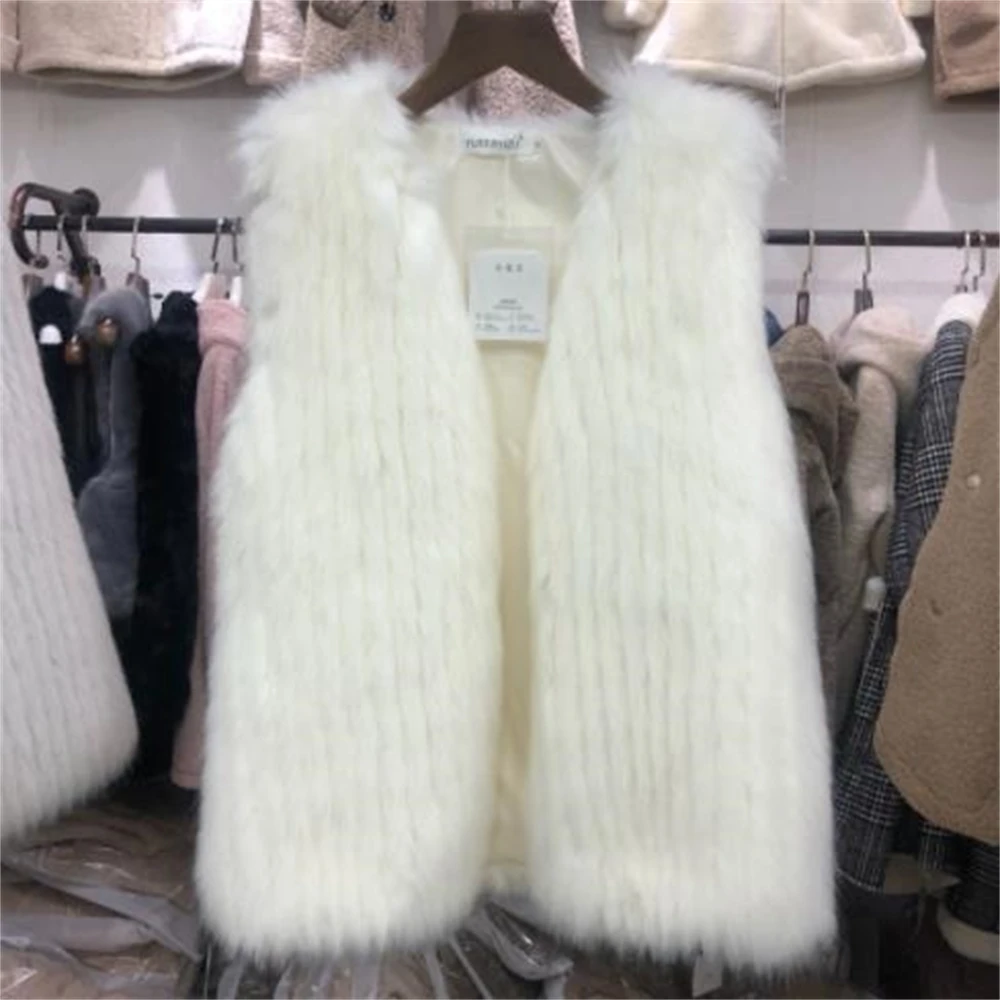 2024 Jesienno-zimowa kamizelka futrzana damska Nowa kamizelka z imitacji futra lisa Średnio do długiego futra Kobieca kamizelka bez rękawów Luźny kardigan Płaszcz