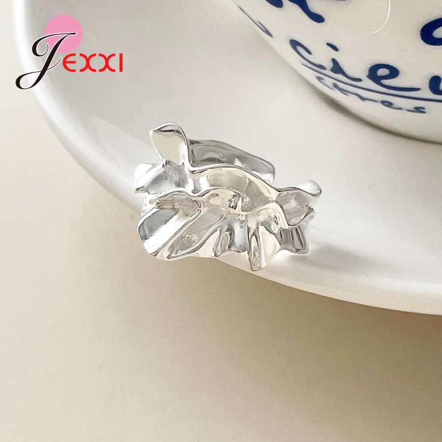 Summer 925 Sterling Silver Ring Irregular Three-Dimensional Sea Shell Design With Pleated Wide Surface Women's Accessories