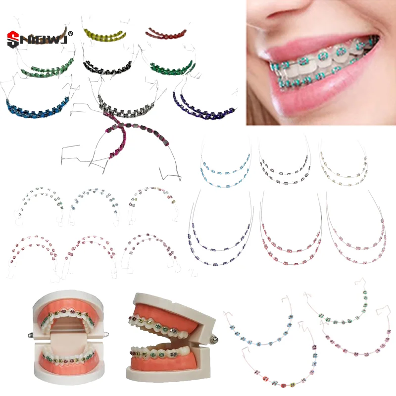 

2Pcs/Pack Colorful Hook Temporary Tooth Decoration With Metal Wires Bracket Orthodontic Ligature Ties Dental Decor Material