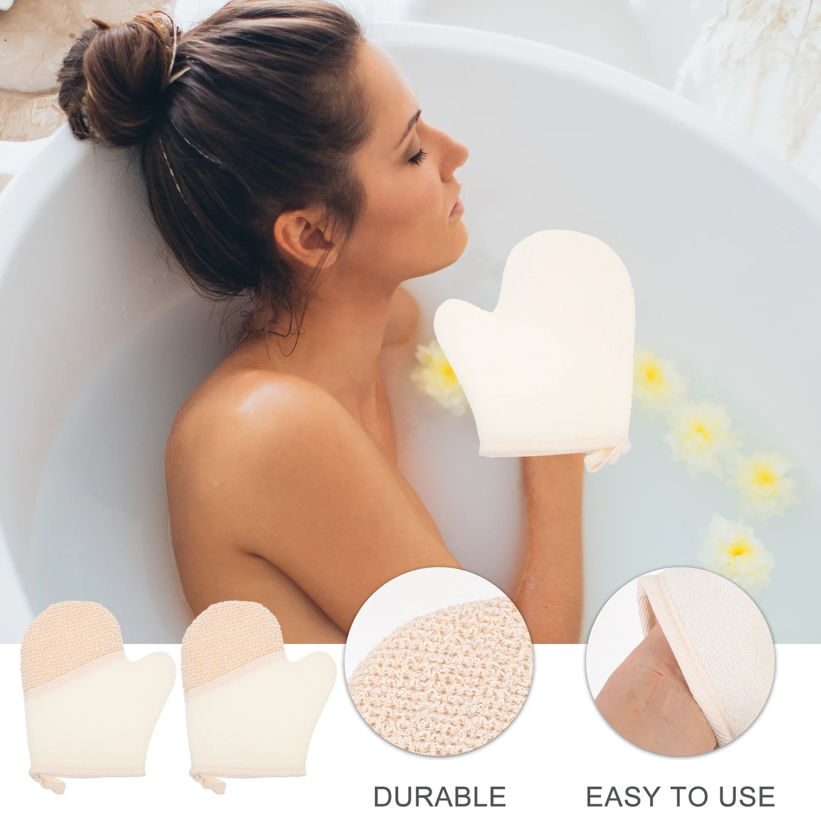 2pcs Flax Dual-Side Exfoliating Bath Gloves Portable Compact Scrubber For Household Shower Body Washing Durable Reinforced Edge