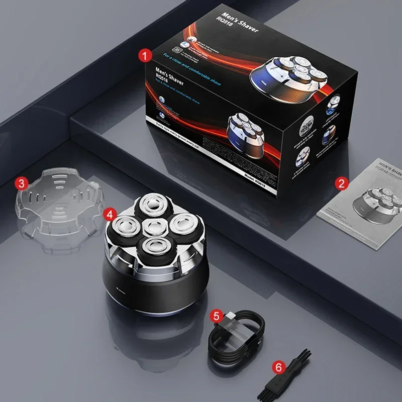 Barbeadores de cabeça para homens carecas, barbeadores de cabeça careca magnéticos 5D, motor de alta velocidade de 10000 RPM para barbear rápido, barbeador de caveira à prova d'água