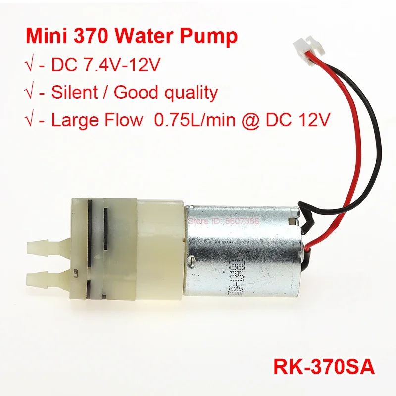 370 DC 12V Micro Motor Miniature Diaphragm Liquid Water Pump Electric Self-priming Pump 0.75L/Min for  Aquarium Low Noisy