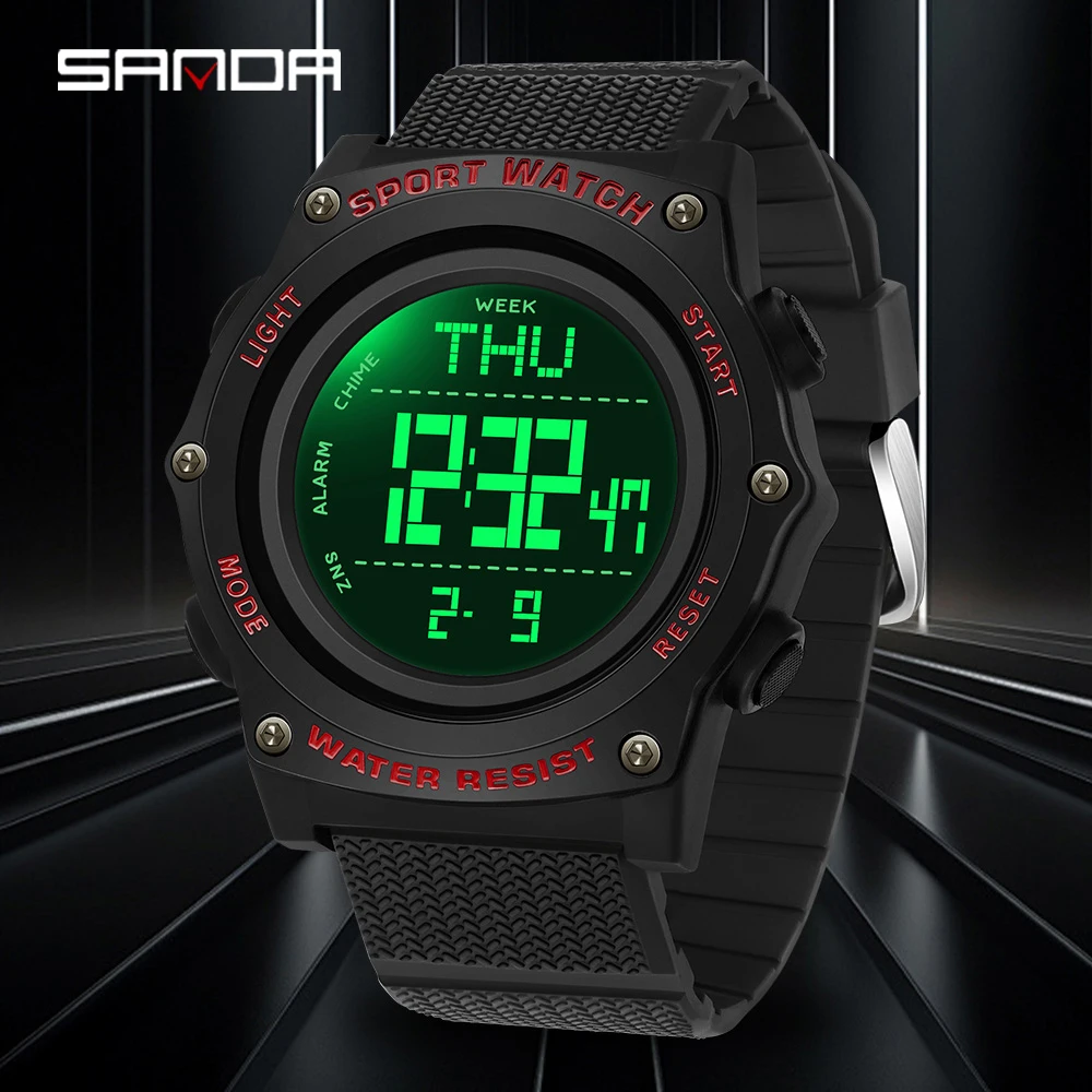 SANDA 2159 LED ساعة رقمية إلكترونية للرجال ساعة رياضية خارجية للطلاب مقاومة للماء ضوء ليلي ساعات متعددة الوظائف للرجال
