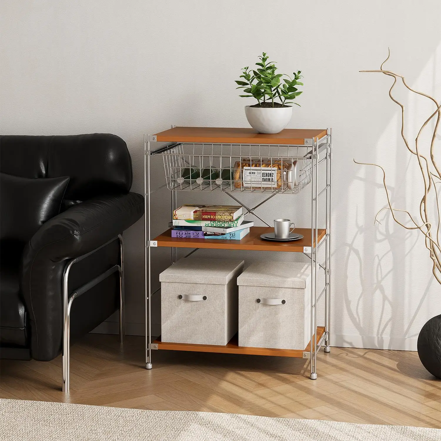 رف خزانة من الخشب الصلب رف تخزين أرضية من الفولاذ المقاوم للصدأ لغرفة المعيشة رف روبوت كنس #3