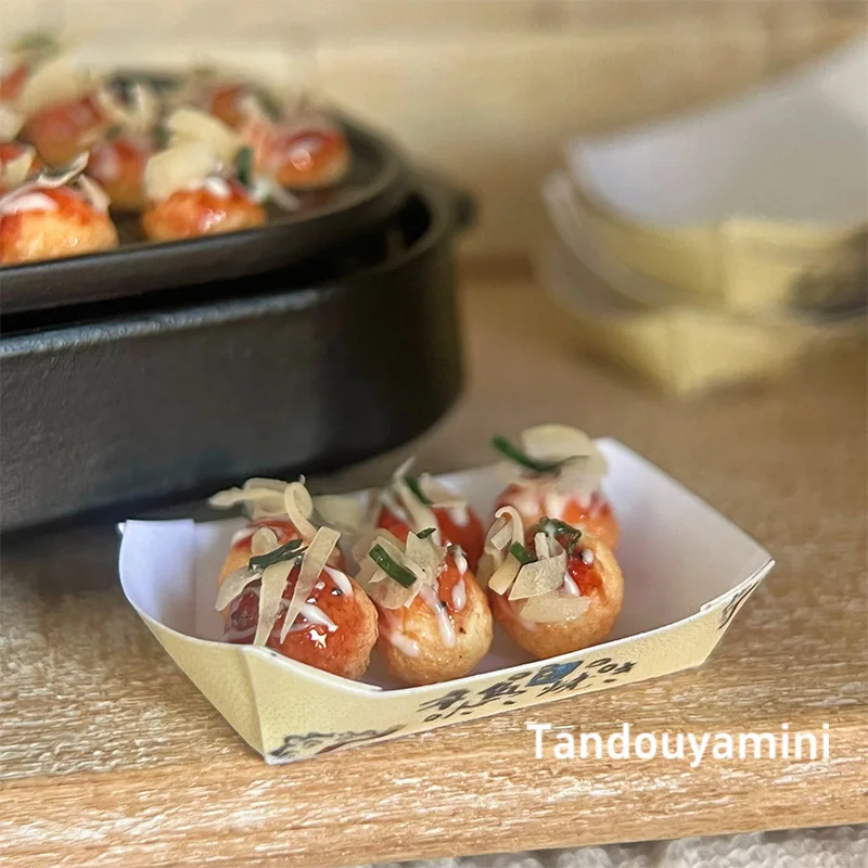 Juguete en miniatura Takoyaki simulado, mini comida, modelo de cocina para bricolaje 1:6 1:8 1:12 bjd blythe barbie, accesorios para casa de muñecas