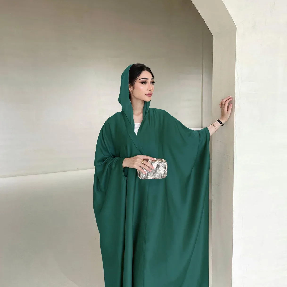 Satin Open Abaya Kimono Muslim Fashion Batwing Abayas for Women Dubai Turkey Party Dress Islamic Modest Outfit Kaftan Hijab Robe