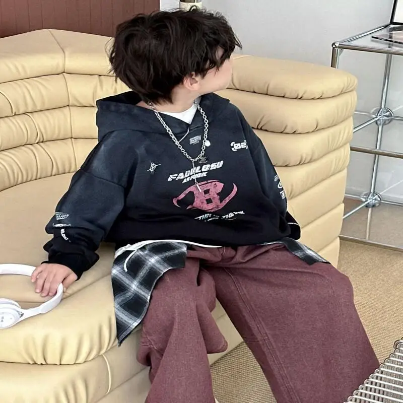 الصبي هوديي النسخة الكورية البلوز نمط جديد الطالب الأمريكي أزياء الشارع الشهير العلامة التجارية الخريف والشتاء قمم ملابس الأطفال #5