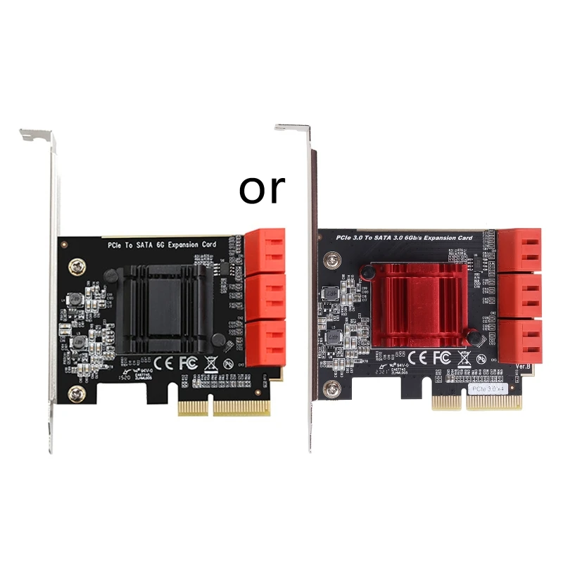 PCIe Sata 3.0 Adapter Card 6 Port 6 Gbps PCIe to Sata Controller Expansion Card ASM1166 Chip Support for Windows Mac