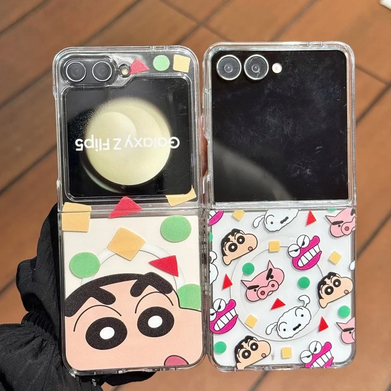Cute Crayon Shin-chan Cartoon Folding Magsafe Wireless Charge Case For Samsung Z Flip 3 4 5 6 7 ZFlip7 Shin-chan Magnetic Holder