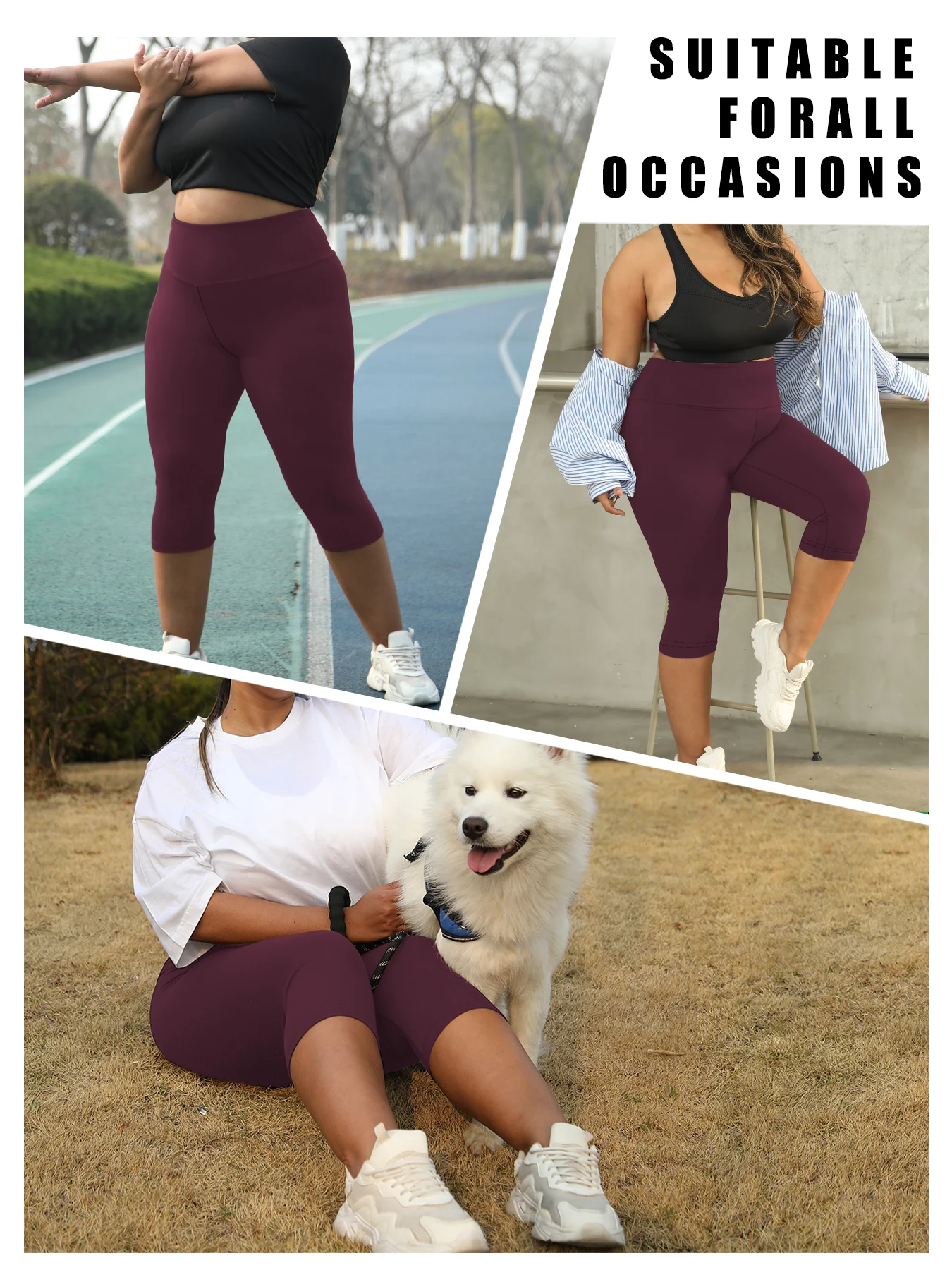 Plus Size High Waisted Yoga Pants for Women Capri Pants Super Soft No See Through Workout Running Home Lounge Leggings image 3