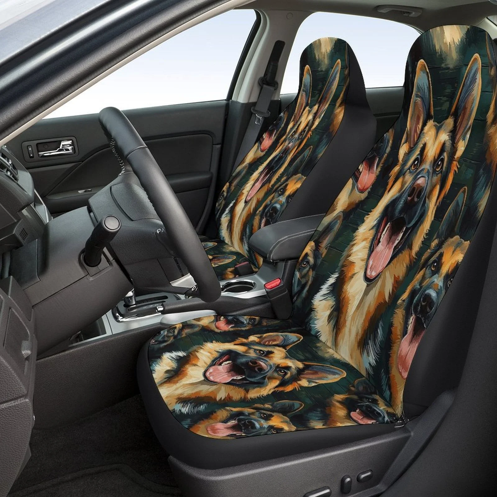 German Shepherd Joy Themed Car Seat Covers Set For Most Cars, Fashionable Decorative Car Seat Protector Covers Full Set, Univers