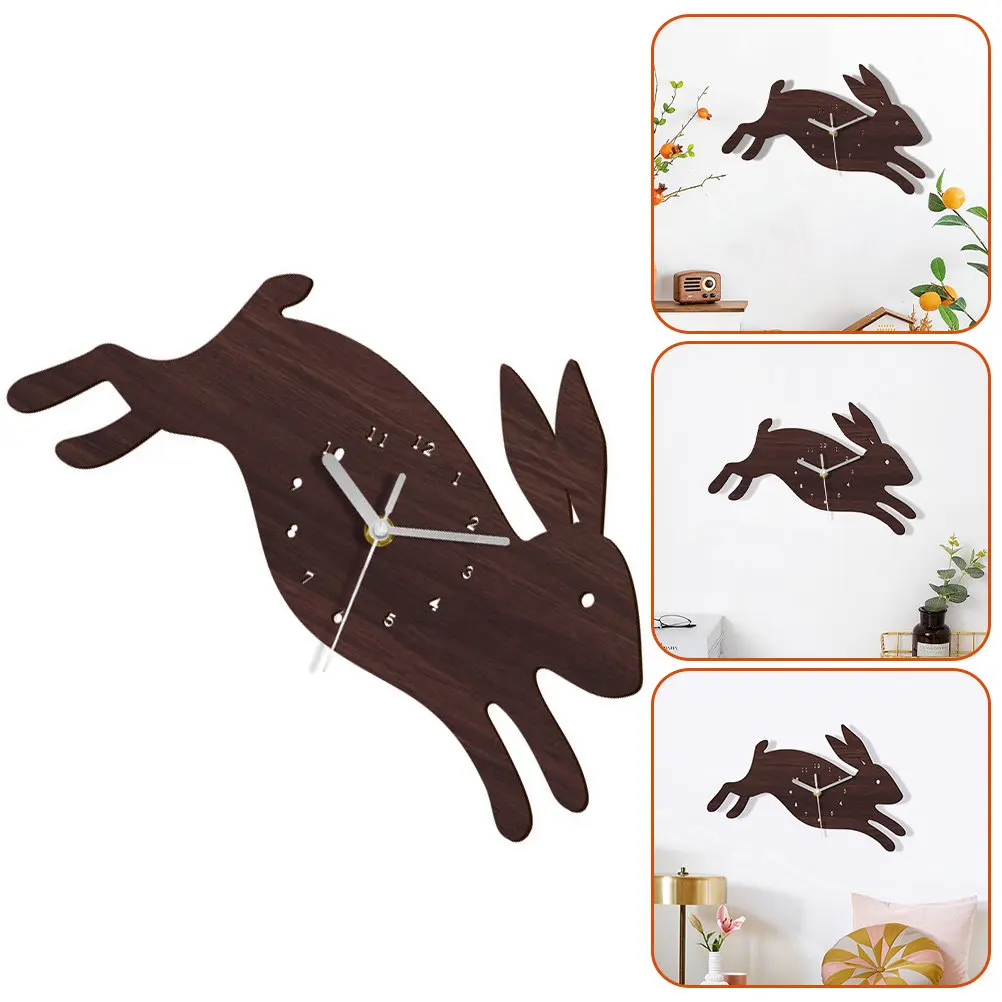 Wooden Rabbit Wall Clock Silent Operation Premium Natural Wood Design Bedroom Living Room Decor Housewarming Present Wall