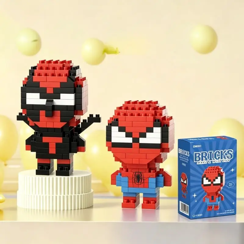 BANDAI Marvel Spider Man Deadpool&Venom Iron Action Figure Building Block Anime Model Collectible Figurine Toy Gift For Kids Boy view 6