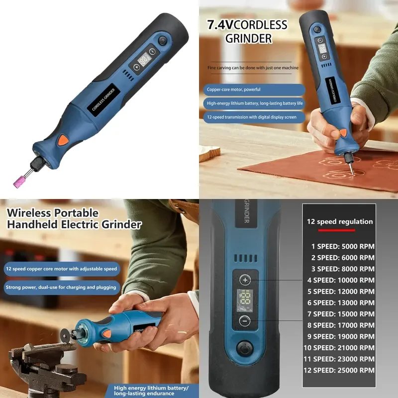 7.4V Rechargeable Electric Mill Polisher Industrial Grade Blue High Power Lithium Battery Direct Grinding Tool