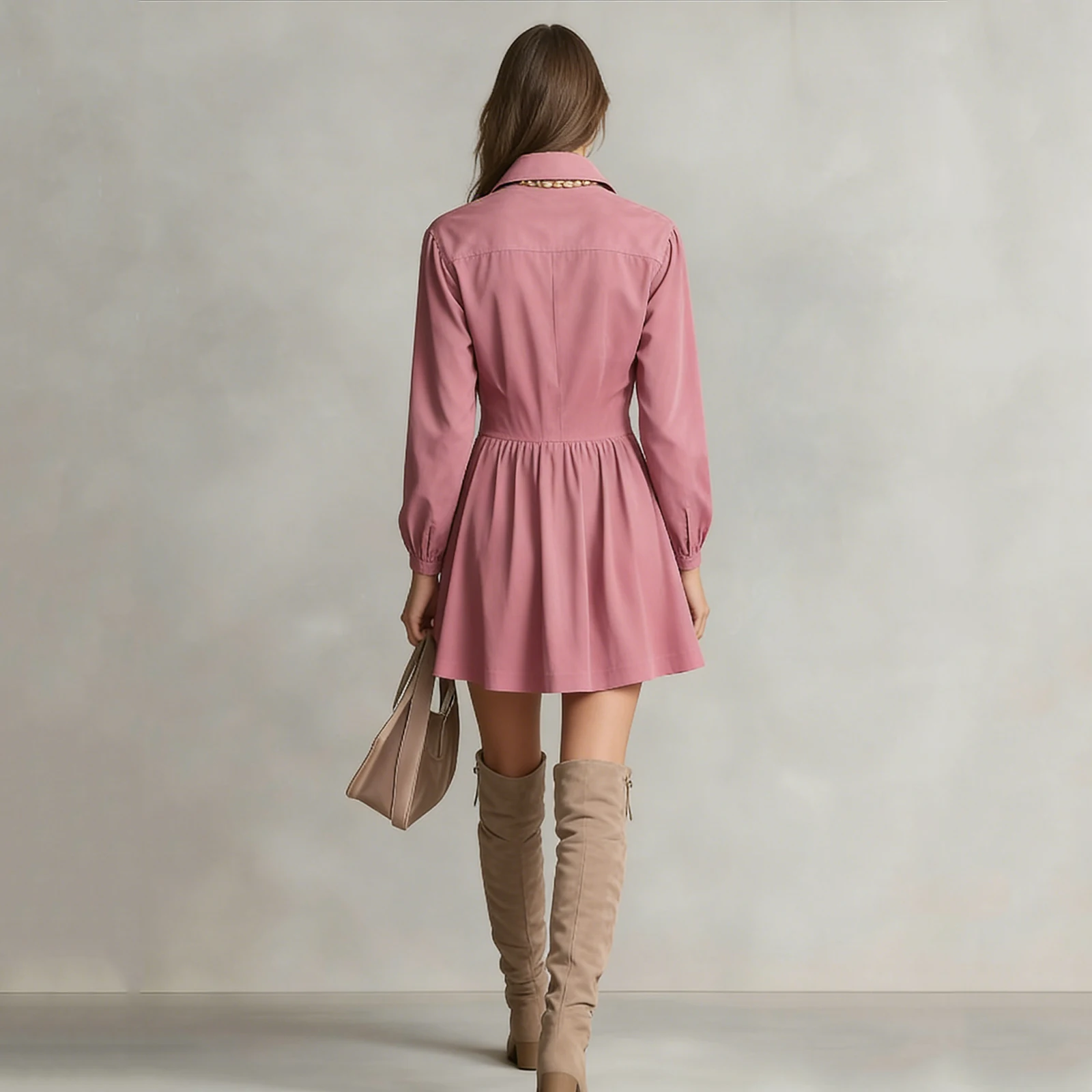 Lady Business Style Dress Fashion Solid Color Long Sleeve Dress Single Breasted Long Sleeve Elegant Temperament Lapel Dress