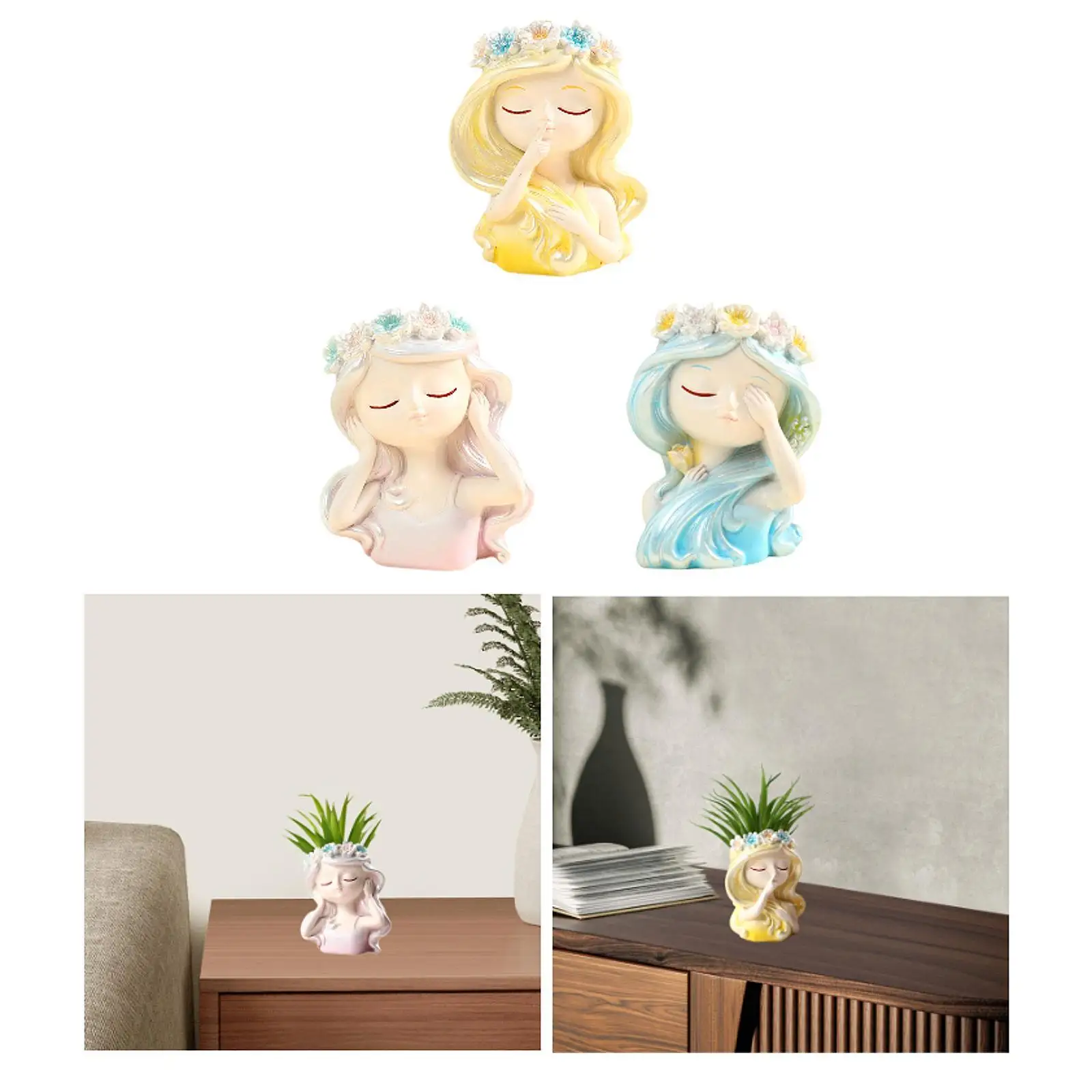 Fairy Head Plant Pot Girl Planter Decoration Creative Art Crafting Multifunction Cute Ornament for Countertop Tabletop Gifts