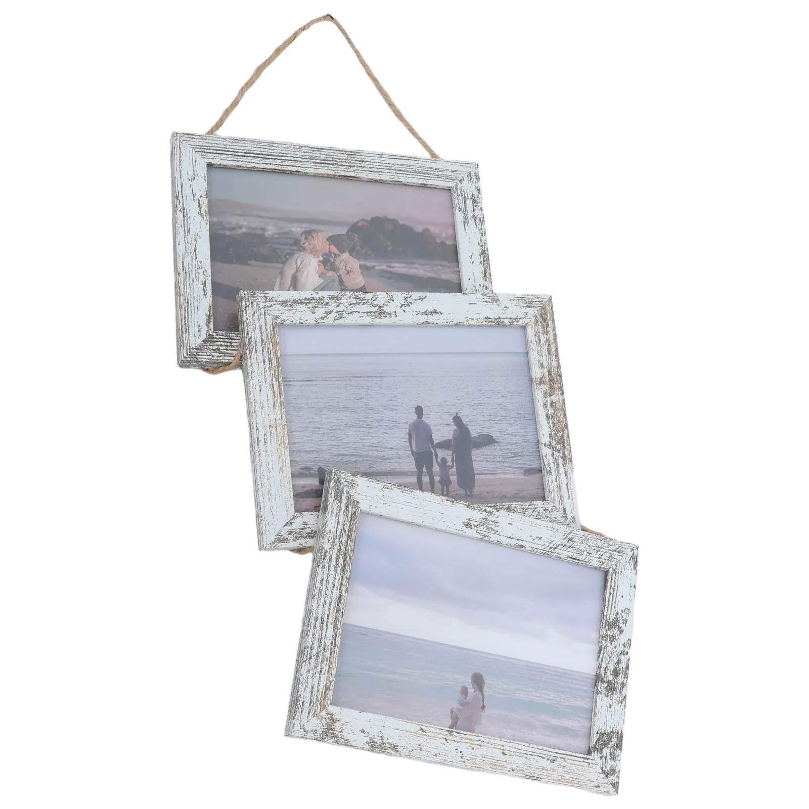 Wall Hanging Collage Picture Frames 5x7 Inch Wooden Photo Display Rustic Rope Hanging Frame Family Photo Wall Decor