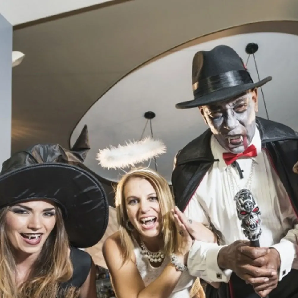 

NAMOARLY 1 Box Vampire Dentures for Halloween Party Plastic Fangs Pretend Play Teeth Funny False White Girl Makeup Accessory