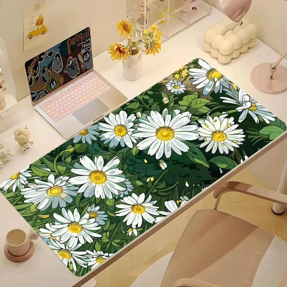 

Daisy Flowers Mouse Pad Large Computer Office Game Table Mat XXL Rubber Anti-slip Stitched Edge Keyboard Mats Washable Desk Pads