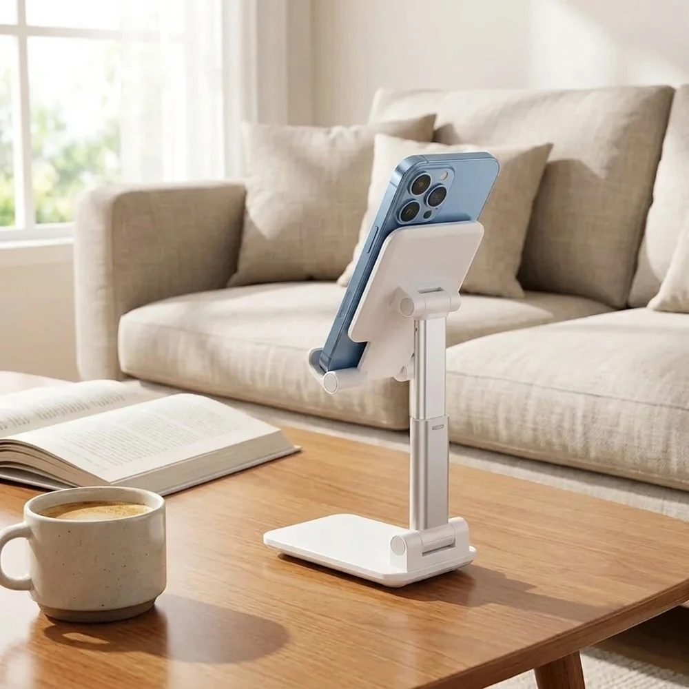 

Folding Portable Adjustable Phone & Tablet Stand Pearl White Universal Desktop Holder Height Adjustable Anti-slip Bracket for Li